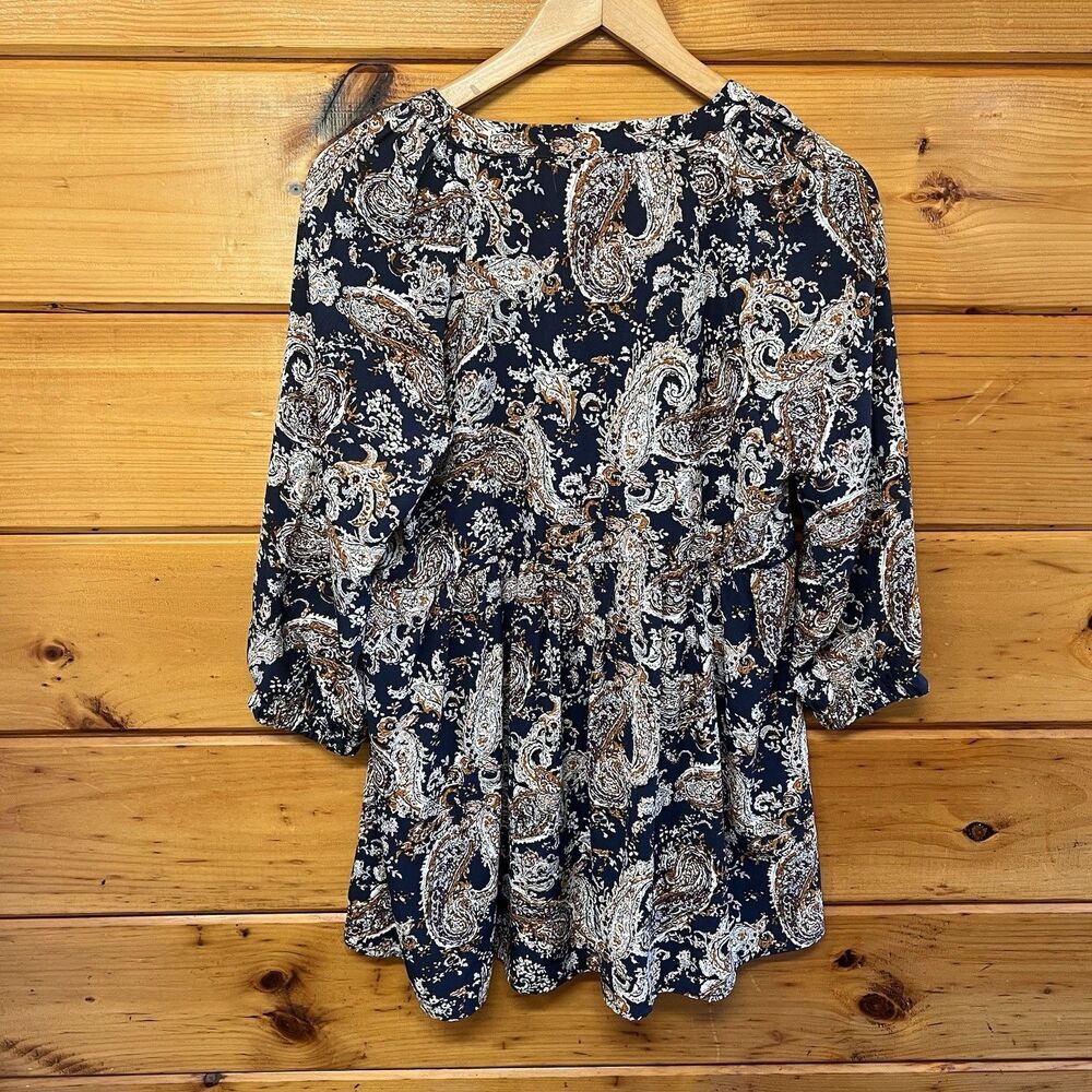 MELLODAY Paisley Tunic M Flare Blouse Empire WaistButton Up Shirt Women - Picture 4 of 4